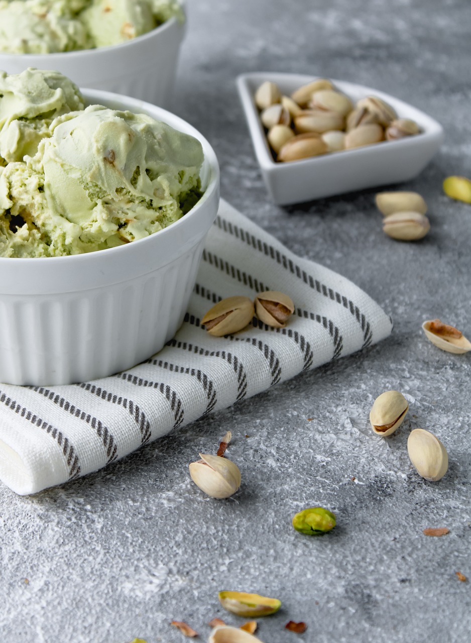 ice cream, pistachios, nature, nuts, dessert, nutrition, summer, colorful